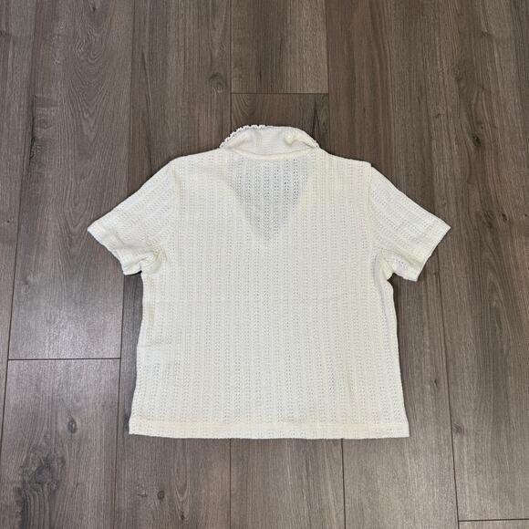 Madewell Crochet-Knit V-Neck Sweater Tee SZ S Vintage Ivory Short Sleeve Stretch - Picture 5 of 8
